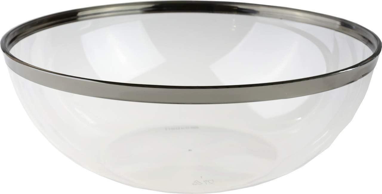 Thali Outlet® - 4 x Sabert Clear Re-usable Plastic 27cm 3.5L Salad Serving Bowls Silver Rim For Birthday Weddings