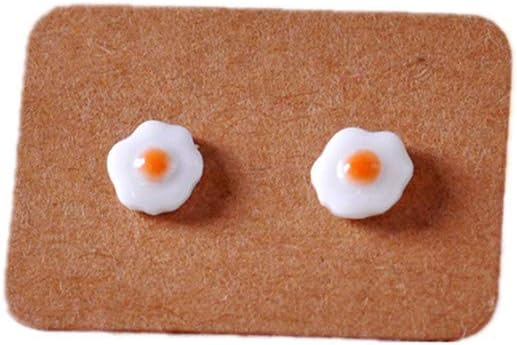 Eleusine Cartoon Enamel Glaze Food Omelette Egg Necklace Stud Earrings Brooch Rings Women Funny Jewelry Accessories (Orange Stud)