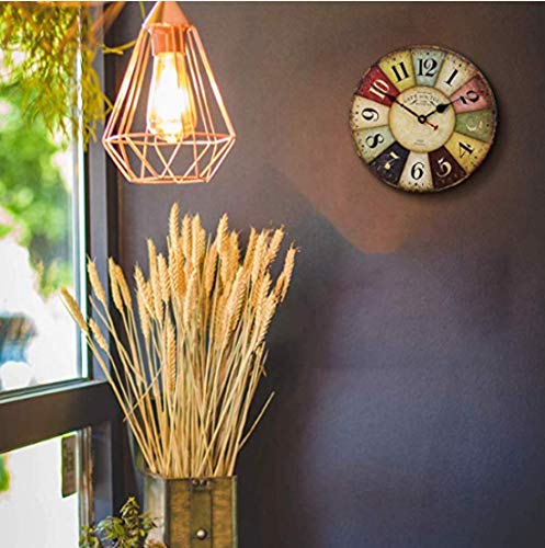 Qukueoy 30cm Thick Wood Kitchen Wall Clock Retro Farmhouse Clocks for Living Room Decor Bedroom Restaurant,Silent Battery Operated,Colorful Tuscan Country Style