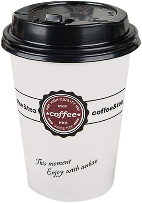 Amazon ハッピー ライフ Happylife コーヒーカップ 業務用 紙カップ 厚紙 耐熱 100個入り 使い捨てカップ ペーパーカップ 冷熱兼用 飲食店 喫茶店 展示会 レストラン 280ml 黒蓋 使い捨てドリンクカップ オンライン通販