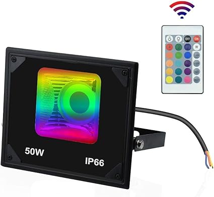 luxvista 50w foco reflector rgb led proyector colorido de 16 colores control remoto con mando a distancia impermeable ip66 luz de inundacion al aire