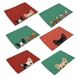 Monoshop 6 in Set Cotton Linen Placemats – Dog&Cat Pattern...