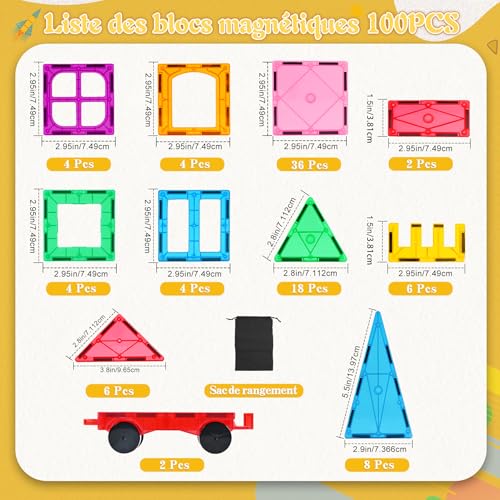 Magnetic Building Blocks, 100 Pieces Magnetic Building Blocks for Children 3 4 5 6 7 8 Years Old Magnetic Toys for Children Birthday Gifts