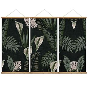Hanging Poster NO Magnetic Wooden Framed,Green Leaves,Beautiful Flowers Home Wall Canvas Prints Decoration Ready to Hang - 18"x36"x3 Panels