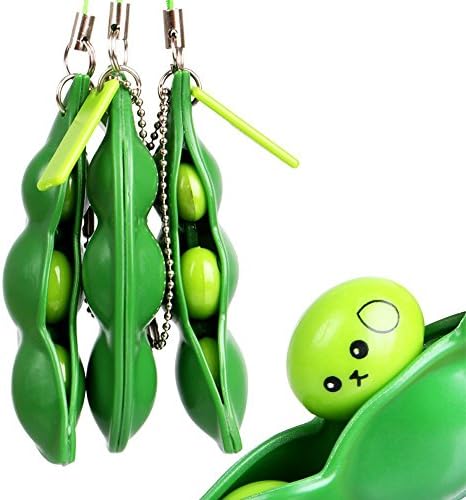 Fidget Toys, Calas Squeeze-a-Bean Soybean Stress Relieving Keychain Mobile Chain Fidget, Anti-anxiety Stress Relief Toys, Release Stress and Anxiety Reliever Gift Toy (3pcs)
