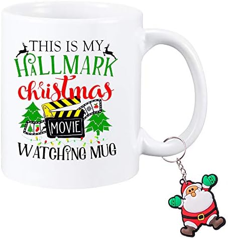 Christmas Coffee Mug THIS IS MY HALLMARK CHRISTMAS MOVIE WATCHING MUG PLUS Santa Claus Keychain for Christmas Gift 11 Oz Double-Sided Mug for Family,Friends, Coworkers