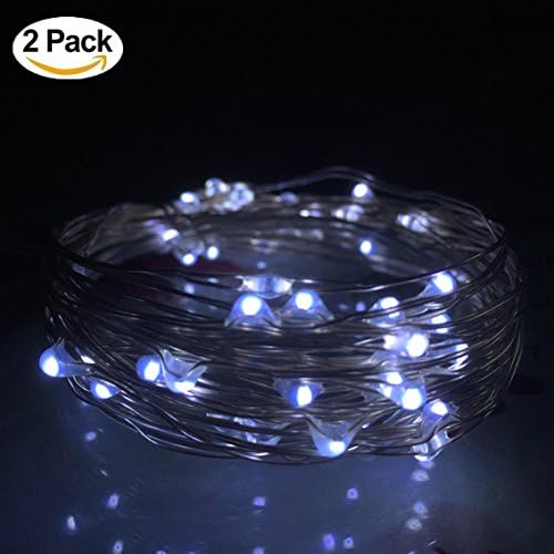 Led String Lights,2 Sets/Pack 16.4ft/5M 50 Leds ADAINA Silver Wire Fairy Lights 3AA Battery Operated For Wedding Decoration, Christmas, Garland ,Home Dinner ,Party(Cold White)