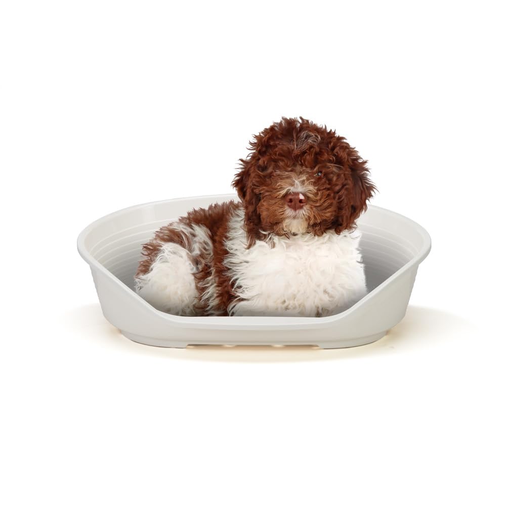 Ferplast Cat Bed, Plastic Dog Bed Medium, Ventilation Holes and Non-Slip Rubber Feet for Added Stability 82 x 59,5 x h. 25 cm. White