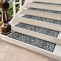 Rubber Stair Treads -  Set of 4 - 30 Inch Wide Outdoor Black Scrollwork Rubber Non-Slip Stair Treads Mat