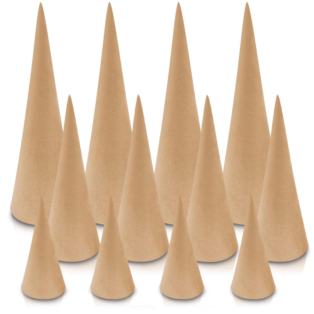 Photo 1 of 12 PCS Paper Mache Craft Cones Open Bottom Cardboard for Fall Halloween Christmas DIY Gnomes Ornament Cone Tree Decorations DIY Art Crafts Home Decoration Pack- 3 Sizes- 13.75 x 5, 10.63 x 4, 7 x 3
