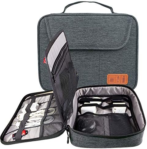 HoYiXi Travel Cable Bag, Ultra-compact Electronics Gadget Organiser Case for Data Cables, Chargers, Plugs, Memory Cards, CF Cards and More-a Sleeve Pouch Fits for iPad Mini,kindle -Dark gray