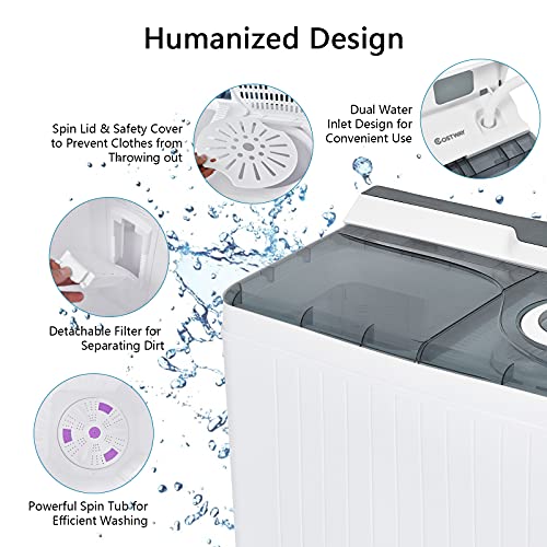 COSTWAY Portable Washing Machine, Twin Tub 26Lbs Capacity, Washer(18Lbs