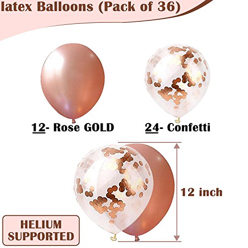 TIRIO Rose Gold Confetti Balloons 36Pcs, 12 Inch Premium Quality Rose Gold Latex Party Balloons Great for Weddings, Birthdays, Bridal Shower Decorations, Engagement, Graduation Party.