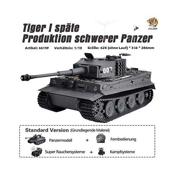 HOOBEN New RC RTR-Panzer 1:10 Tiger1 späte Produktion Panzer halbes Metall Gelbe Version – Bild 3