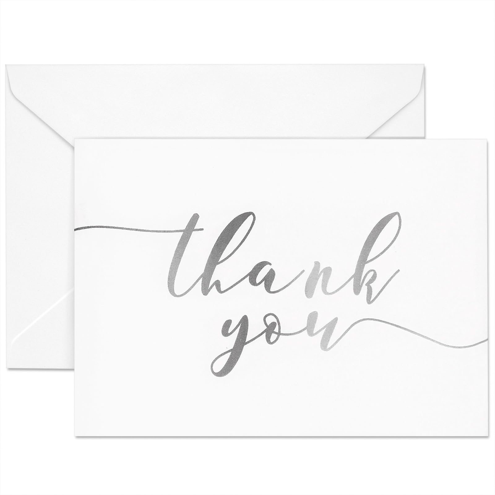 Photo 1 of Sustainable Greetings 120 Pack Thank You Card with Envelopes Bulk for Weddings, Bridal Showers, Graduations, Bridal, Baby Shower - Blank Inside - Silver Gradient Handwritten