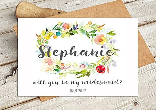 Personalised Name and Date Willl You Be My Bridesmaid - Watercolour Wedding Card Wedding Stationary