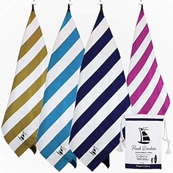 Flush Decker Oversized 35 inch X 78 inch XXL 100% Microfiber Quick-Dry, Sand Free Stripe Cabana Beach Towel Navy Blue, XX-Large (777-729-08-01)