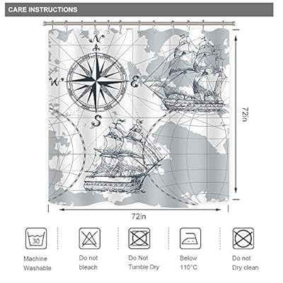 Riyidecor Nautical Sailboat Map Shower Curtain 72Wx72H Inch for Bathroom Ship Anchor Accessories for Boys Kids Sketch… 51YgZeLv93L