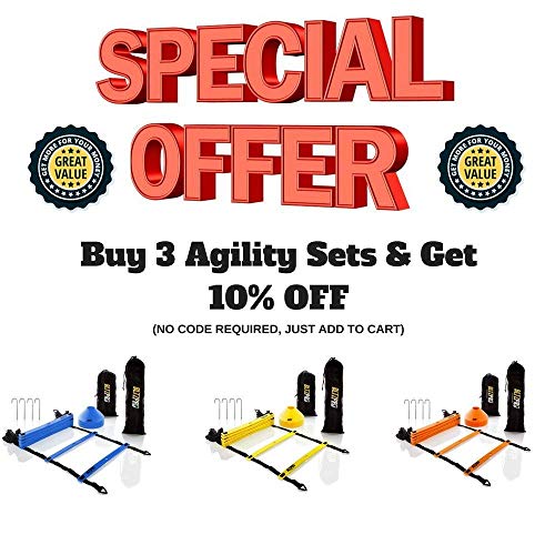 Bltzpro Agility Ladder soccer cones Kit- A speed training equipment for football and team sports skills practice. Ideal for coaching and conditioning includes 2 bags/4 stakes/24 agility drills Ebook  - Thumbnail 6