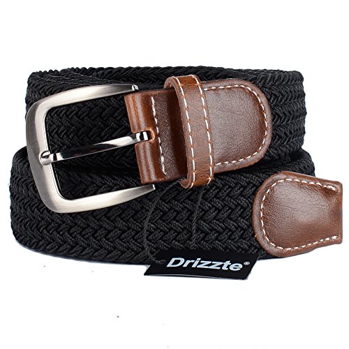 Drizzte Mens 59'' Plus Size Big & Tall Elastic Fabric Braided Belt Black