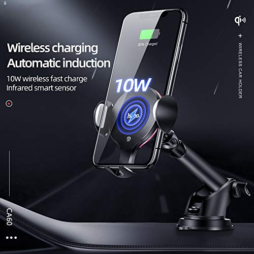 Hoco. Chargeur sans Fil Voiture, Auto Induction Support Téléphone, Charge Rapide 10W pour Samsung S10/S9/S8/Note10/Note9, 7.5W pour iPhone 11/11 Pro Max/XS Max/XR/8/8plus