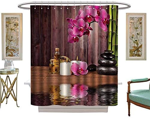 TextileLIHome Shower Curtains Mildew Resistant Flower Water Reflecti Aromatherapy Bamboo Blossom Candlelight Bathroom Accessories Satin Fabric Bathroom Washable