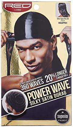 Red By Kiss Power Wave Silky Satin Durag Extra Long Tails, Black