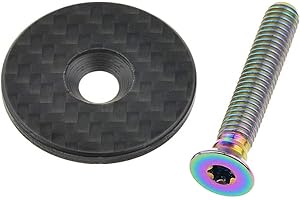Yaruijia Full Carbon Fiber Headset Top Cap with Titanium Bolt M6 x 35mm for 1-1/8" MTB Road Bike Stem (Rainbow, Matte Top Cap
