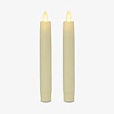 Luminara Flameless Real Flame 0.87x6.75 Inch Ivory Taper Candles, 2 Pack | AA Battery Operated Tapers LED Fake Candle Realistic Flickering Flame Made from Real Paraffin Wax Safe for Home Kids and Pets