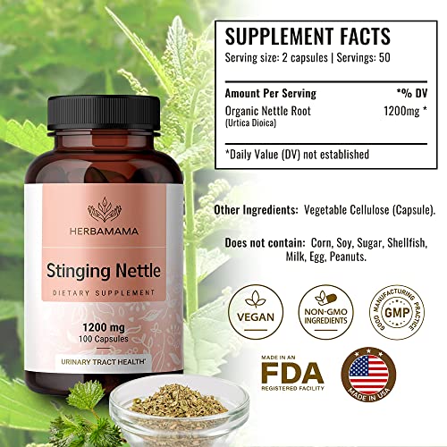 HERBAMAMA Stinging Nettle Root Capsules Organic Stinging Nettle Root