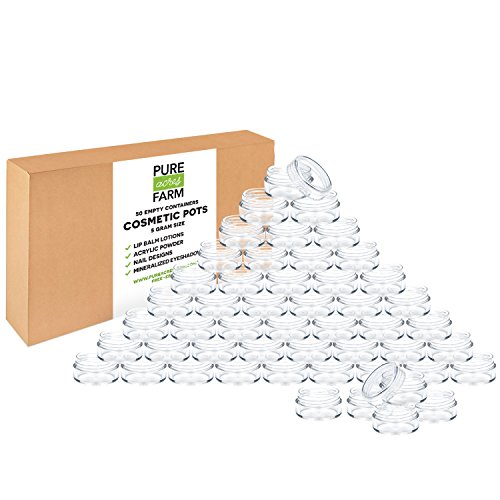 50 New, Clear Pot Jars - 5 Grams. Best Quality Plastic Cosmetic Containers for Makeup, Eye shadow - with Lids (Empty)