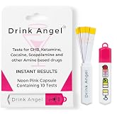 Drink Angel Spike Test Capsule Neon Pink Edition | Clinically Tested Drink Spiking Test Strips | UK Approved &amp; California Compliant | Keyring Capsule with 10 Tests | Nights Out, Clubs, Parties