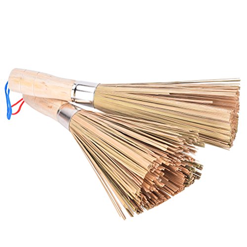 2PCS Cleaning Whisk Bamboo Wok Brushes,10inch