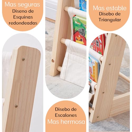 CACSZSOI Librero Montessori Infantil, Estantería de Almacenamiento para Libros de Niños con Múltiples Bolsillos, Muebles Montessori para Niños