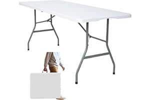 Folding Table 6ft Portable Heavy Duty Plastic Fold-in-Half Utility Foldable Table Plastic Dining Indoor Outdoor for Camping, 