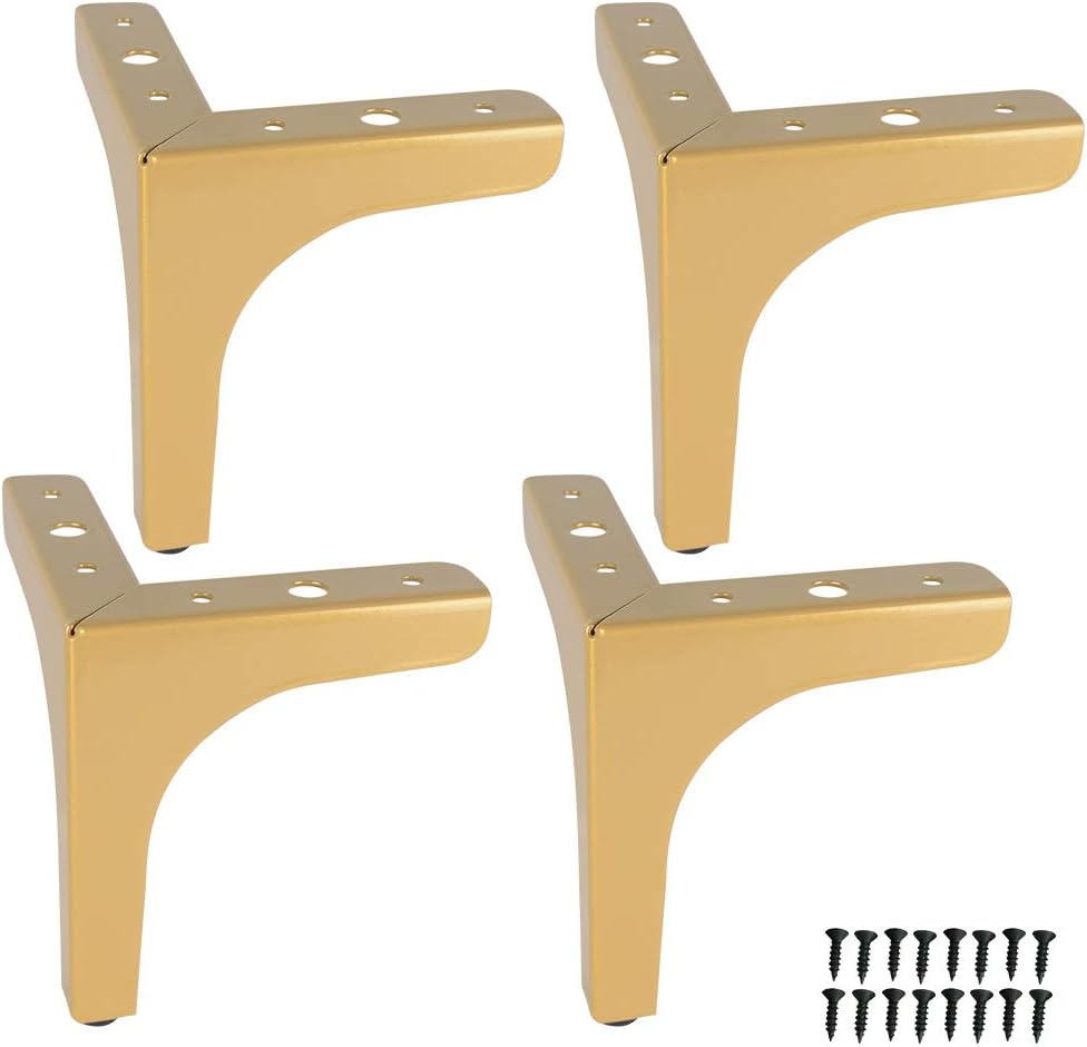13cm Metal Furniture Sofa Legs Black Triangle Heavy Duty Chrome Couch Chair Ottoman Furniture Feet, 4 Pack (Gold)