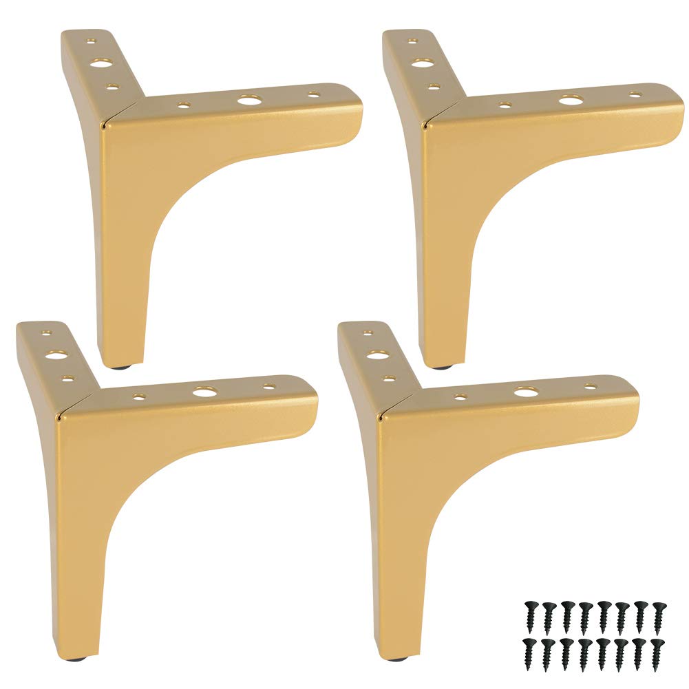 13cm Metal Furniture Sofa Legs Black Triangle Heavy Duty Chrome Couch Chair Ottoman Furniture Feet, 4 Pack (Gold)