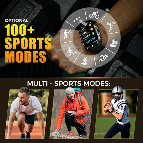 LBOYLOVE® Military Smart Watch for Men, Outdoor Waterproof Smart Watch, 1.96'' Big Screen, Answer Call, Fitness Track, Blood Oxygen, Heart Rate and Sleep Monitor, for iPhone and Android Phones