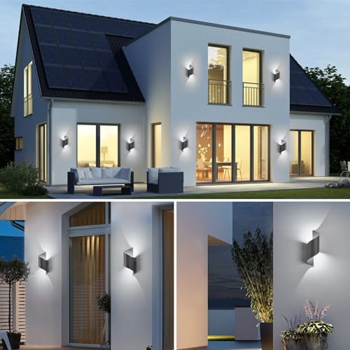 KUKAK LED wall lamp for indoor/outdoor 10 W, IP65 waterproof outdoor lamp, wall lamp for bedroom, cold white, 6000 K, modern wall light for garden, living room, anthracite.