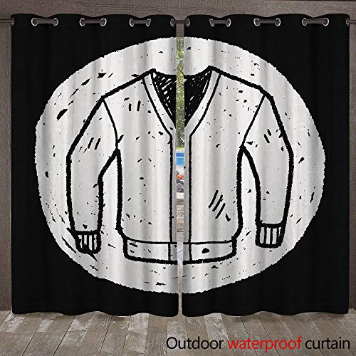 WinfreyDecor 0utdoor Curtains for Patio Waterproof Sweater Doodle W72 x L108