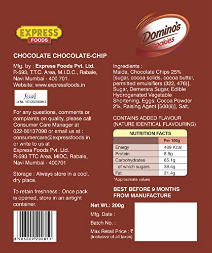 Express Foods Chocolate Choco Chip Dominos Cookies, 200 Gram 1