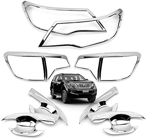 Nonstops Head Tail Lamp Bowl Insert Cover Trim Chrome for Nissan Terra SUV 2018 2019 19x69x2 cm Chrome