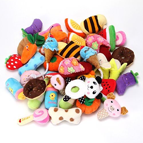 HOLECO Squeaky Plush Dog Toys All Kinds of Fruit Plush Toys Pet Dog or Cat Chew Toys Random
