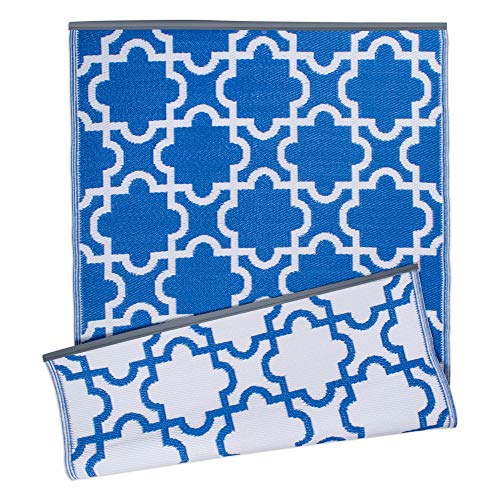 DII Moroccan Indoor/Outdoor Lightweight, Reversible, & Fade Resistant Area Rug, Use For Patio, Deck, Garage, Picnic, Beach, Camping, BBQ, Or Everyday Use - 4 x 6', Blue Lattice