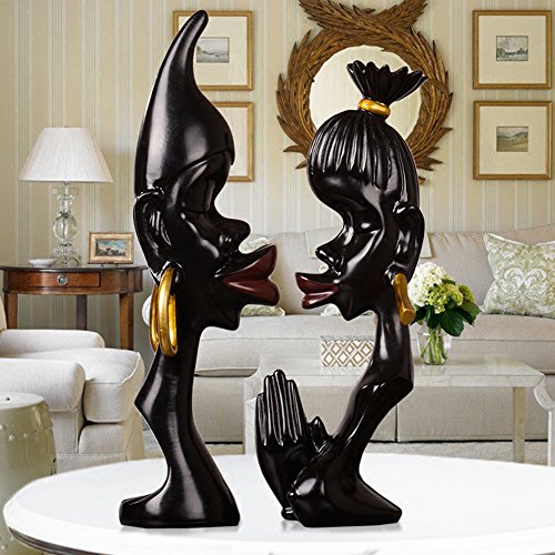 Olpchee 2Pcs Resin Abstract African Couple Head Sculpture Statue Collectible Decor Art Statues for Home Office Black - Thumbnail 3