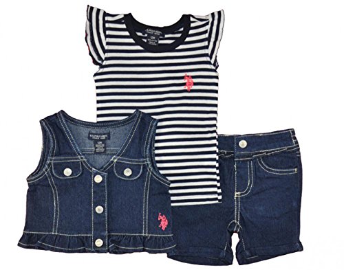 US Polo Association Little Girls' 3-Piece Vest Short Set (4T, Navy)