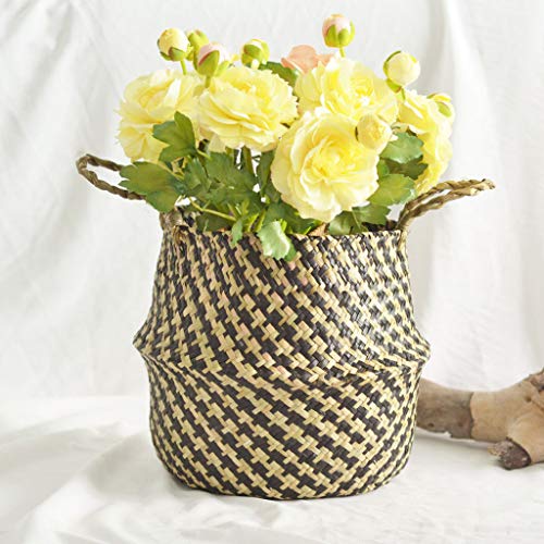 Seagrass Wicker Basket Flower Pot Folding Basket Dirty Basket Storage Decoration (C, 27×24cm) - Thumbnail 3