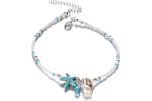 U-K Boho Lady Beaded Starfish Charm Barefoot Sandal Foot Chain Anklet Ankle Bracelet White, other gemstones