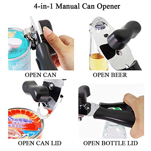 Manual Can Opener, HUIMS 4in1 Handheld Can Opener, Stainless Steel