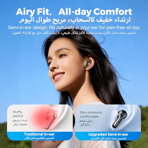 SOUNDPEATS Air6 HS BT 6.0 Wireless Earbuds, Semi-in-Ear Bluetooth Earphones with 13mm Triple-Magnet Bio-Composite Driver, LDAC & Hi-Res Audio, 45H Playtime, 4-Mic Noise Cancelling, IPX5, Fast Charge